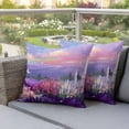 thumbnail image 4 of Spring Flowers Pillow Covers 2 Pack Oil Painting Purple White Lavender Floral Gradient Pink Purple Pillowcase Waterproof Outdoor Throw Pillow Cover for Patio Garden Square Cushion 26”x26”, 4 of 9