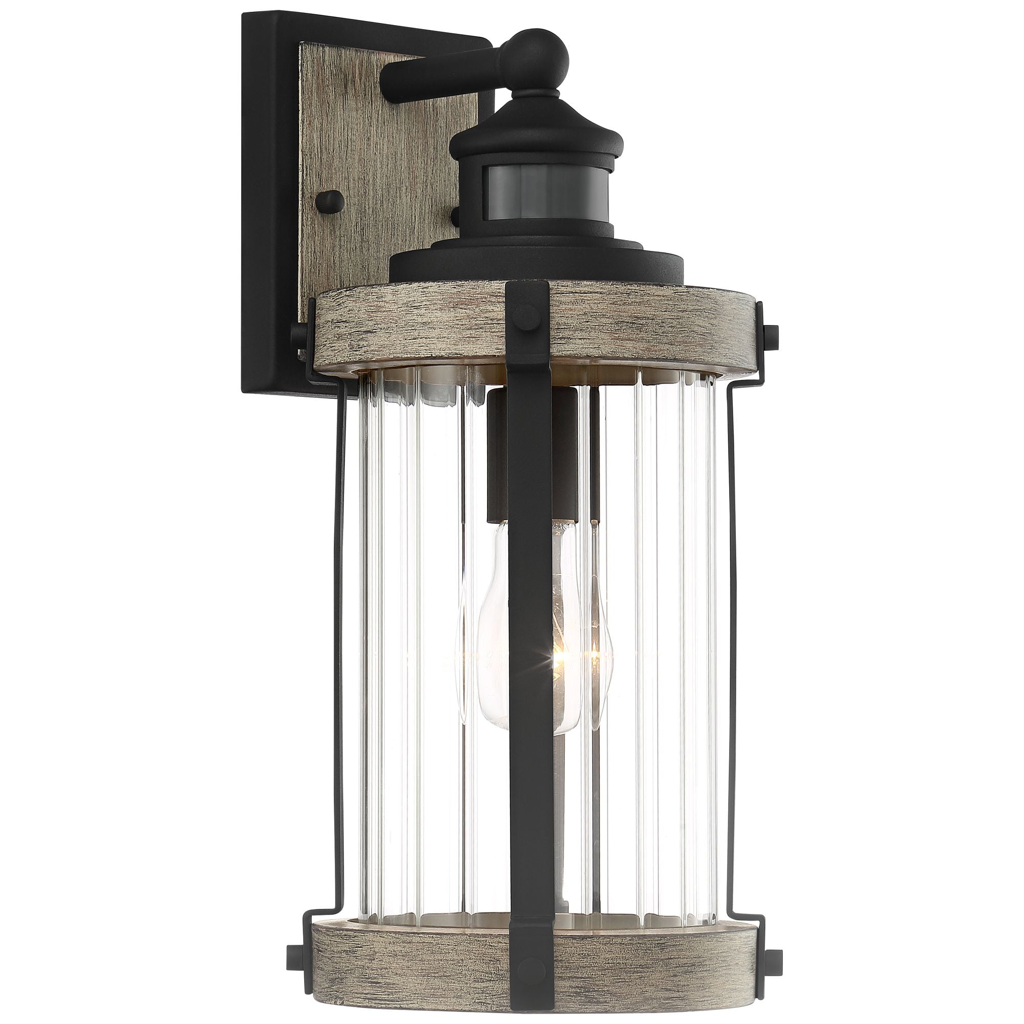 John Timberland Stan Industrial Outdoor Wall Light Fixtures Set of 2 Gray Black Motion Sensor Dusk to Dawn 15 1/2" Clear Glass for Post