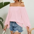 thumbnail image 6 of Chiffon Blouses for Women Long Lantern Sleeve Summer Sexy Off Shoulder Plain Top T Shirts Flowy Tunics 2023 Spring, 6 of 7