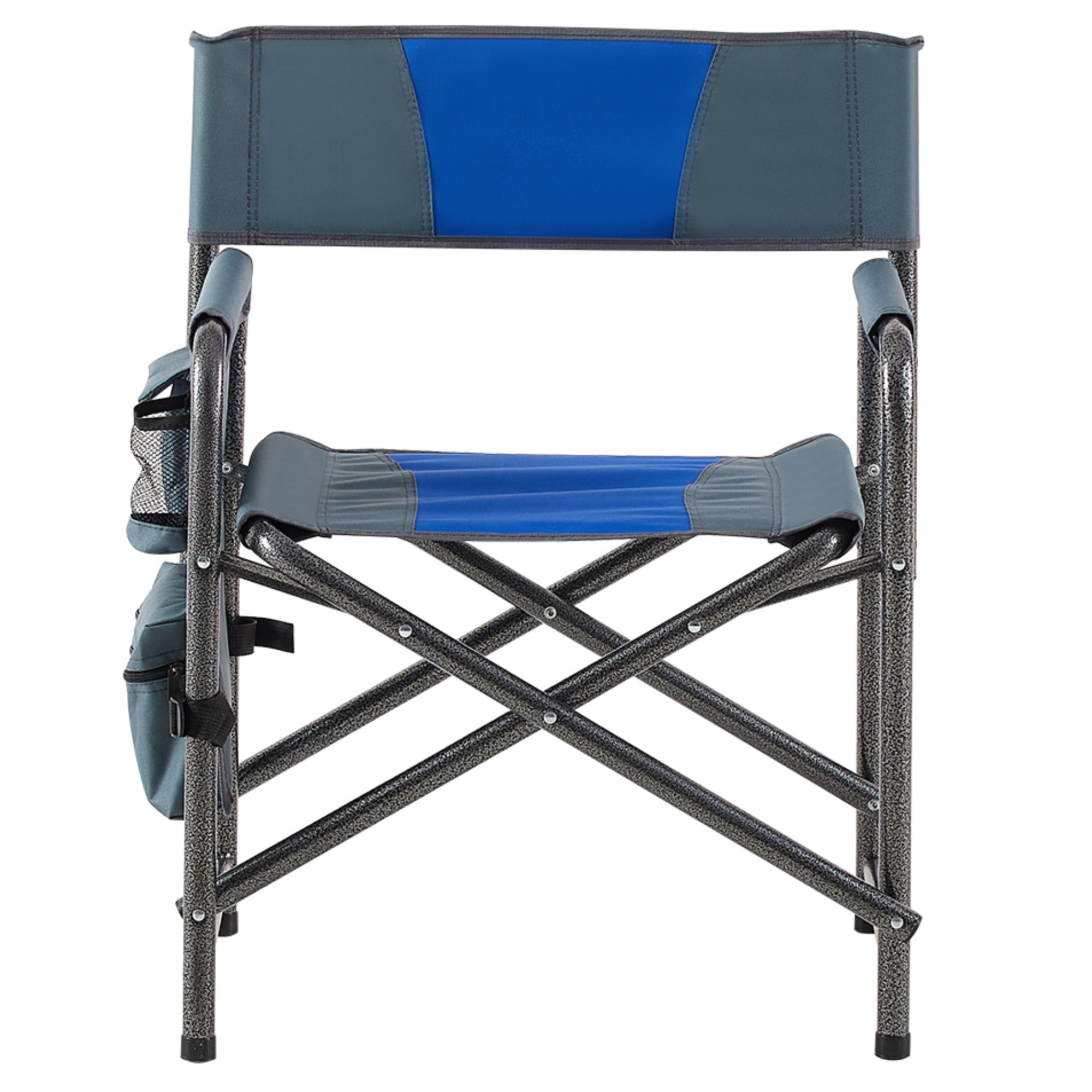 2 Pack Oversized Outdoor Folding Chair with Storage Pockets, Lightweight Camp Chair for indoor, Outdoor Camping, Picnics and Fishing, Blue+Grey