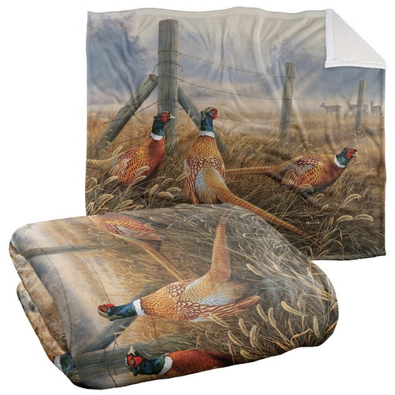 Wild Wings Blanket, 50"x60", Pleasant Pheasants Silky Touch Sherpa Back Super Soft Throw Blanket