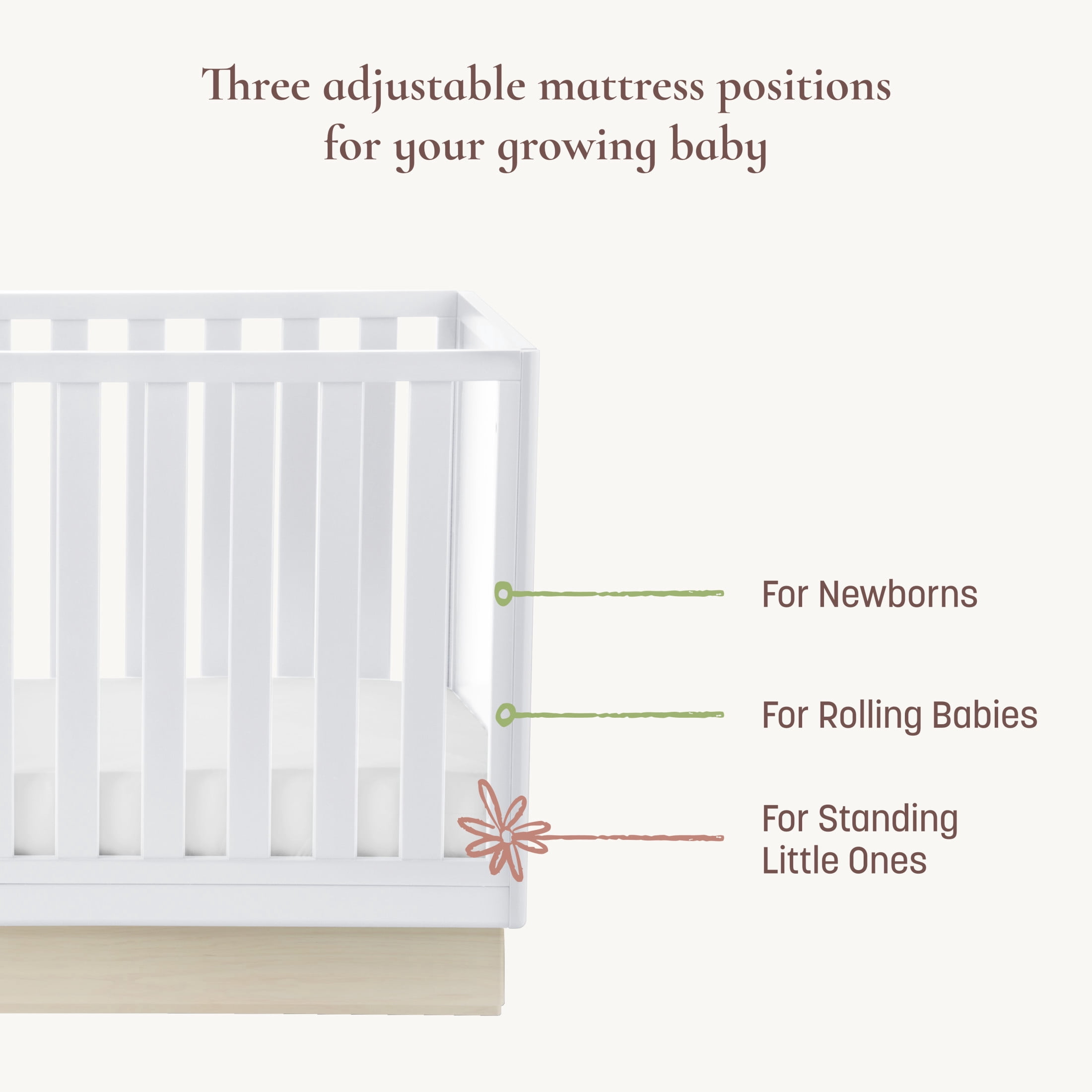 Little Seeds Dawn 4-in-1 Convertible Crib, White & Whitewash Natural