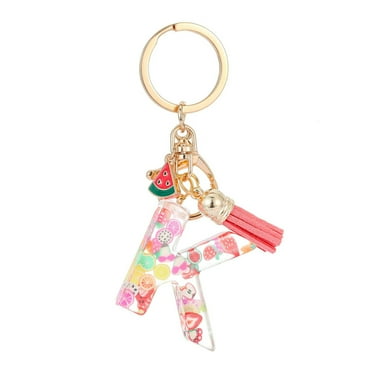 Grofry Fruit Elements Keychain Acrylic 2D Monogram Initial Letter Key Ring Kiwi Watermelon Grapefruit Key Chain