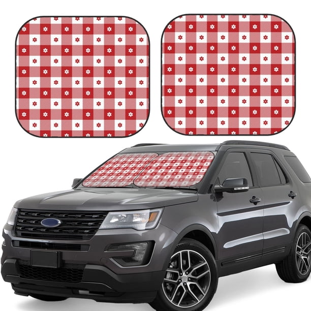 Fotbe Red Plaid Daisy Juego de 2 Piezas de Parasoles para Parabrisas | Bloqueador Solar para Auto | Accesorios Plegables para Protección Solar Interior-Large