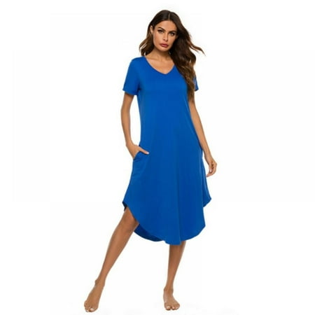 

Valcatch Nightgowns for Women V Neck Sleepshirts Short Sleeve Loose Comfy Pajama Sleepwear Side Split Pockets Long Nightdress S-3XL