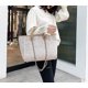 thumbnail image 3 of LHSHID Women Canvas Handbag Large Capacity Chain Tote Bag PU Handle Shoulder Bag, 3 of 6