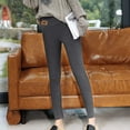 thumbnail image 3 of Women's Fleece Lined Leggings High Waist Stretchy Solid Tight Pants Gray 2XL, 3 of 5