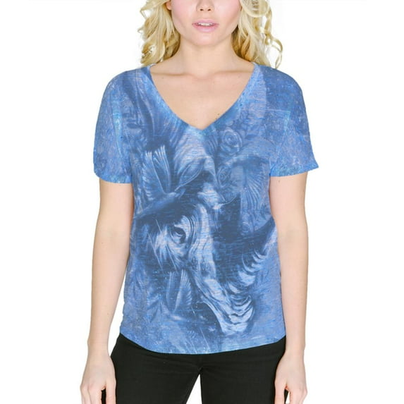 Sudan White Rhino Memorial Women's Slouchy V-Neck T Shirt Blue Marble 2XL