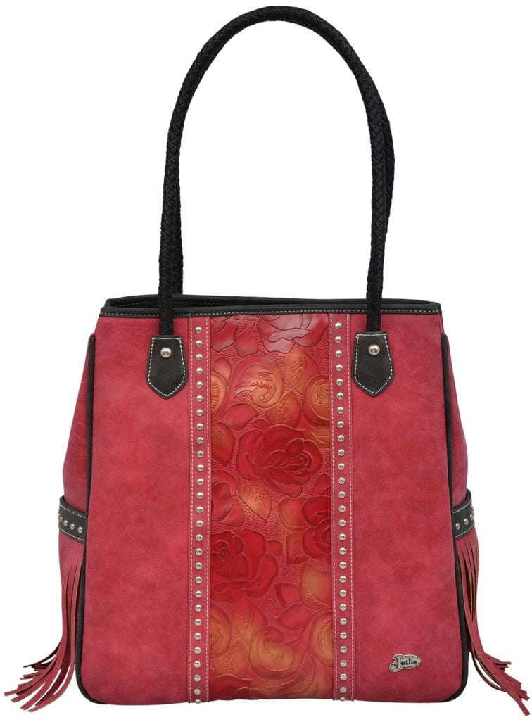 Justin Western Handbag Womens Tote Tall Braided Floral Red JBHB103