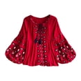 thumbnail image 1 of Blusa bordada con mangas globo para mujer, camisa étnica para viajes, fiestas y compras. Rojo, 1 of 9