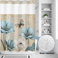 thumbnail image 2 of No Hook Shower Curtain, Spring Flowers Shower Curtains for Bathroom with See Through Top Window, Vintage Rustic Tulips Floral Butterfly Khaki Waterproof & Washable Bath Curtain Extra Long 72"x84", 2 of 9