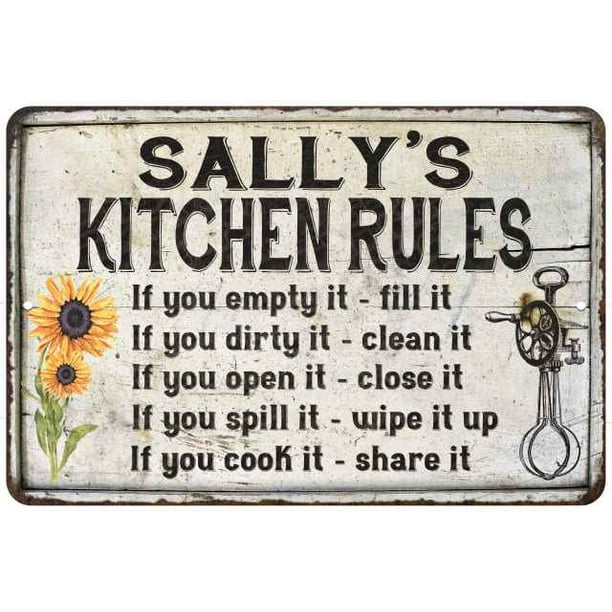 Sally S Kitchen Rules Chic Sign Vintage Décor 8 X 12 Matte Finish Metal 108120032170 Walmart Com Walmart Com
