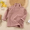 thumbnail image 4 of Girls Boys Turtleneck Long Sleeve Tops Striped Pullover Slim Fit Layering Fall Winter Fashion Soft Comfort Base Shirts Pink 12-13Years, 4 of 9