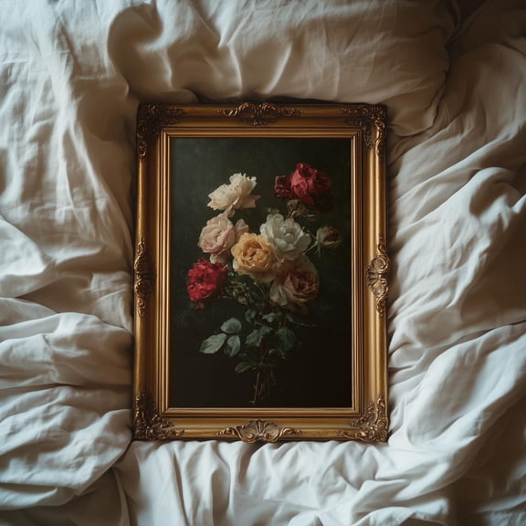 Dark Academia Roses Poster: Vintage Gothic Cottagecore Wall Art, Unframed Poster Size 8x12