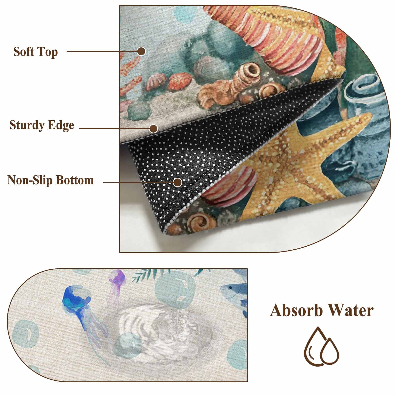 5'x7' Area Rugs for Living Room Bedroom, Sea Turtle Coastal Washable Rug Carpet Runner Indoor Outdoor, Summer Nautical Starfish Coral Beige Non Slip Floor Mats Area Rug for Kitchen, Nursery