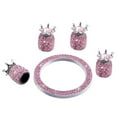 thumbnail image 2 of 5PCS/Set  Crown Shape Rhinestone Car Start Key Tire Dust Caps Decoration Auto Stem Caps Ignition Button Ring (Pink), 2 of 6