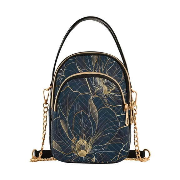 ALAZA Chain Crossbody Bags for Women Golden Rose Flower Shoulder Handbag Phone Purse