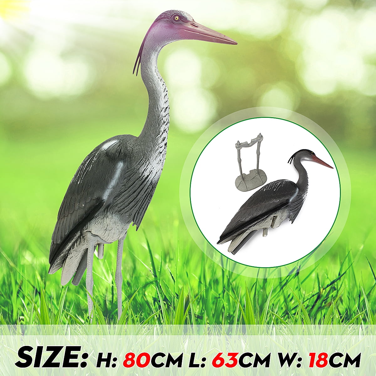 Large Plastic Resin Decoy Heron Garden Ornament Bird Scarer Fish Pond Koi Carp