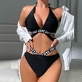 thumbnail image 2 of Levmjia Womens Lace Lingerie Set Halter Tie Back Solid Color Adjustable Strap Chain Decor Wireless Bra Panty Outfit Honeymoon Bedroom Dates, 2 of 6