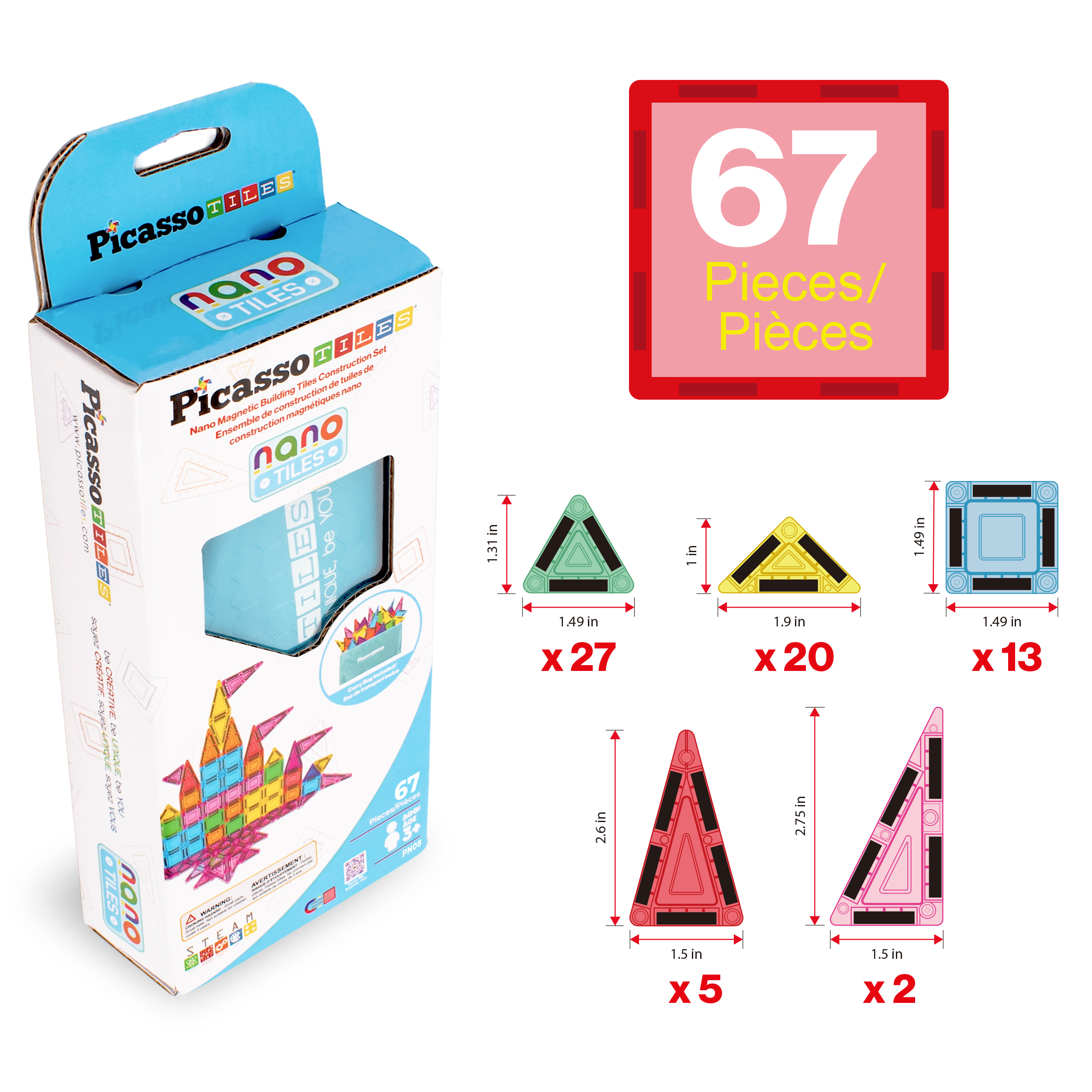 Picasso Tiles 67-Piece Nano Magnetic Tile Travel Set photo 3
