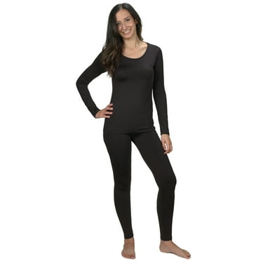 Women's Ultra Soft Thermal Underwear Long Johns Set with Fleece Lined (Black Large)