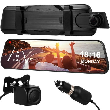 LEDMOMO 1Set Black Dual Lens Car Recorder Camera Front and Rear Streaming Touch Screen Dash Cam