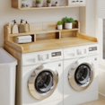 thumbnail image 3 of HomePerch 54" Washer Dryer Countertop with Storage Shelf, Double Layer Laundry Wood Shelf Topper with Edge, Over Washer & Dryer Organizer, Natural Color, 3 of 6