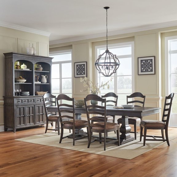 Liberty Furniture Industies, INC 7 Piece Trestle Table Set in Rubberwood Solids & Split Heart White Oak Veneers