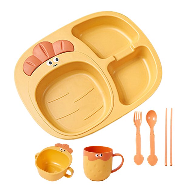 CSChome Food-grade Cutlery Set For Kids Cutlery Set Radish Compartment - Creative Cute Shape Easy to Clean Dinner Plate Set, Bowl Cup, Food-Grade