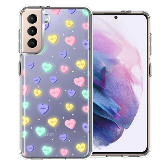 MUNDAZE For Samsung Galaxy S21 Valentine's Day Heart Candies Polkadots Design Double Layer Phone Case Cover