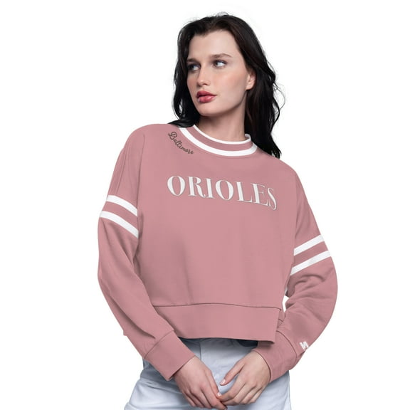 Women's-Starter  Pink Baltimore Orioles Power Play Cropped Pullover Sweatshirt