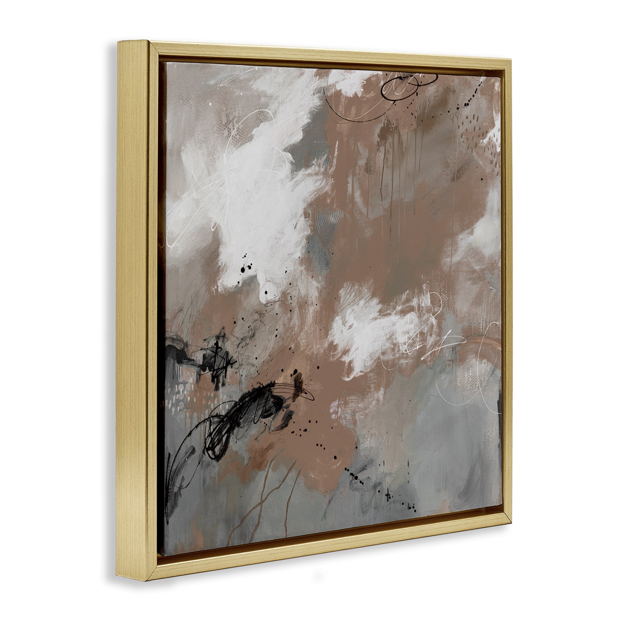 Stupell Industries Brown & Grey Brushwork Gold Framed Floater Canvas Wall Art, design by Ruth Fromstein