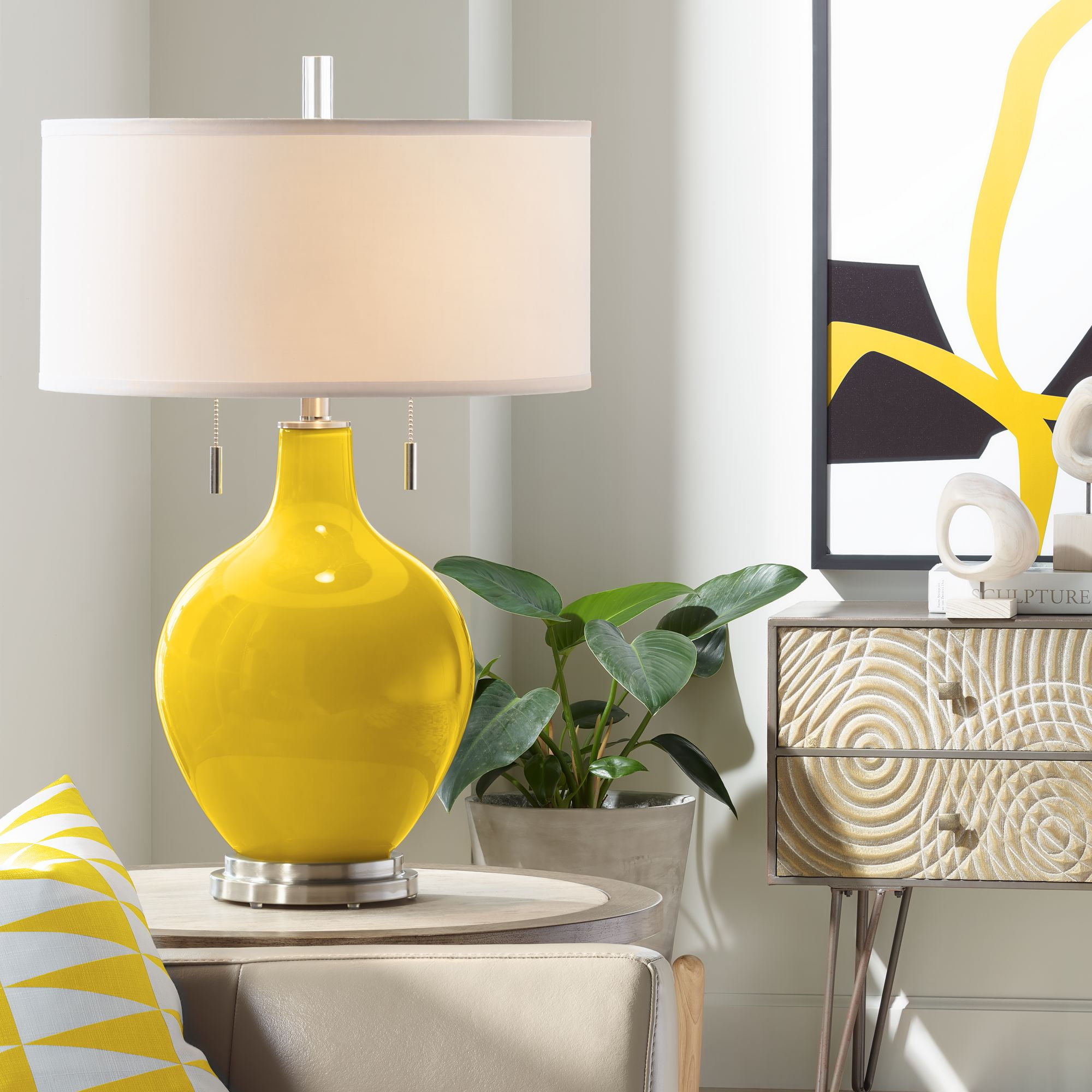 Color Plus Modern Table Lamp Citrus Yellow Glass Gourd White Drum Color Plus Modern Table Lamp Citrus Yellow Glass Gourd White Drum Shade For Living Room Family Bedroom Bedside Nightstand Office Com
