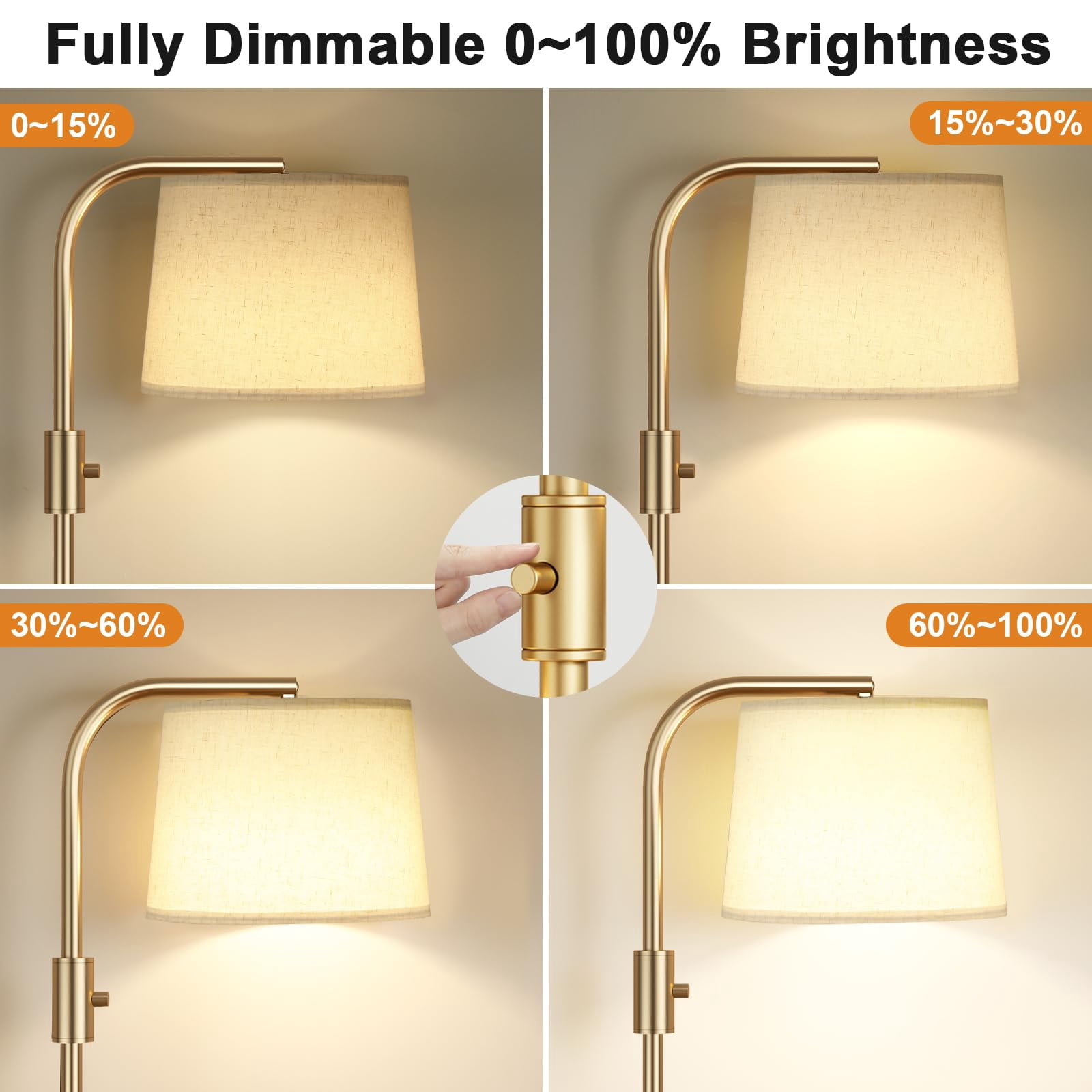 𝐅𝐮𝐥𝐥𝐲 𝐃𝐢𝐦𝐦𝐚𝐛𝐥𝐞 Floor Lamp - Lamps With 9w 𝐋𝐄𝐃 Bulb  Standing For Living Room Adjust Head Modern Tall Light Rotary Office(gold And Beige)