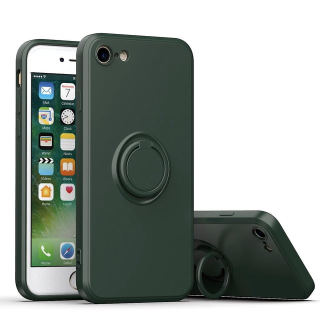 Funda de color sencillo para iPhone 7/8/7 Plus con soporte de anillo, placa metálica para carga magnética, diseño antigolpes y soporte giratorio de 360 grados.