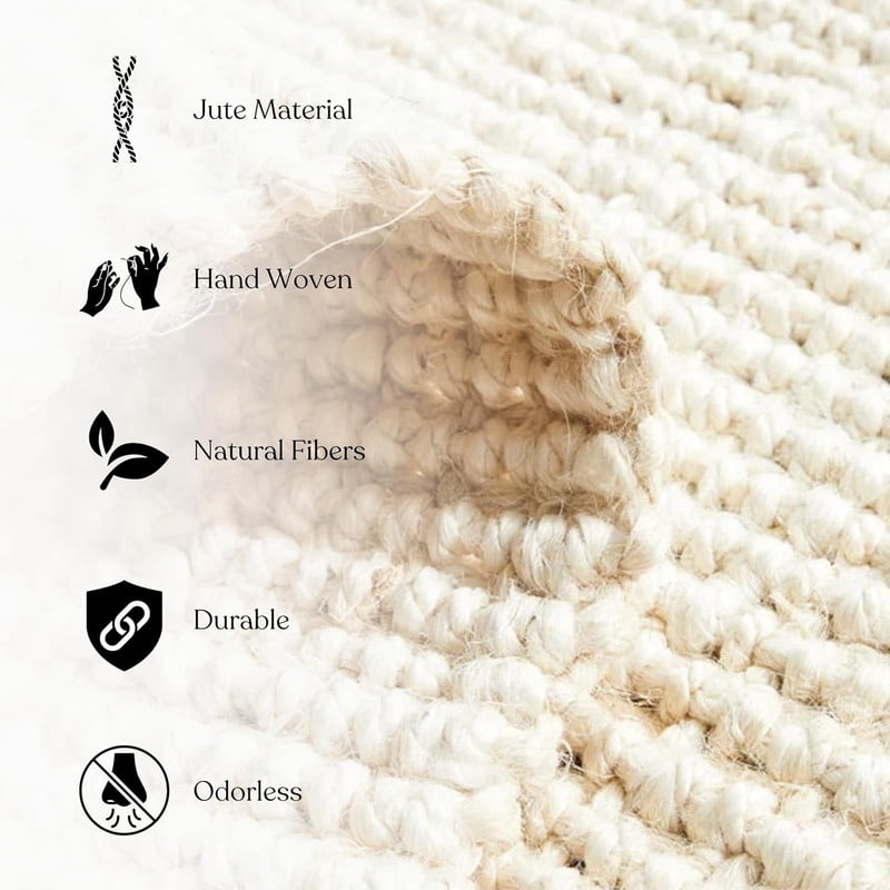 Delara Premium Handwoven 100% Jute Area Rug (3' x 5'), Natural Fiber Boucle Design, 0.25" Thick – Durable Rug for Living Room, Bedroom & Entryway