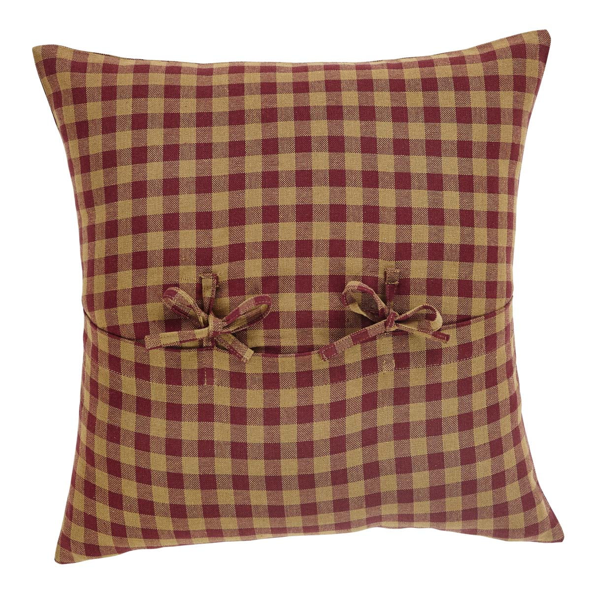 Burgundy Check Primitive 16"x16" Pillow Red Cotton Square Home Decor