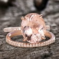 thumbnail image 2 of 2pcs 11x9mm Oval Solitaire Morganite Bridal Ring Set 5 Carat Diamond Moissanite Engagement Ring 10k Rose Gold, 2 of 6