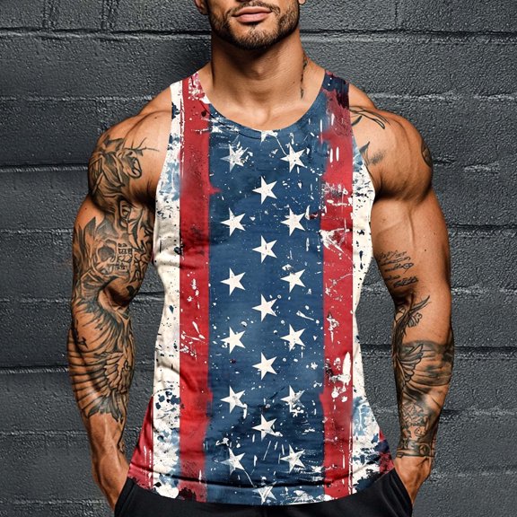 Momasggi 4th of July Tank Tops for Men Summer Sleeveless Muscle Tees Independence Day Graphic T-Shirts Big and Tall Gym Workout Tank Top Navy 4XL