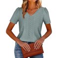 thumbnail image 4 of ASDFVBKG Summer Tops for Women Comfy Short Sleeve V Neck Eyelet T Shirts Dressy Solid Casual Loose Outfits Clothes Light Green 2XL, 4 of 5
