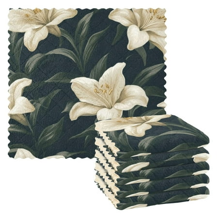

6 Pieces of Kitchen Towels 11x11Inch Kitchen Dish Cloths Kitchen Dish Towels Reuseable Cleaning Cloths Pretty Lovely Lilies