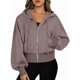 thumbnail image 1 of Sudaderas con Capucha y Cremallera para Mujer, Sudaderas , Casuales, Cómodas y Bonitas, Chaquetas con Cremallera, Conjuntos de Otoño A . Marrón S, 1 of 10