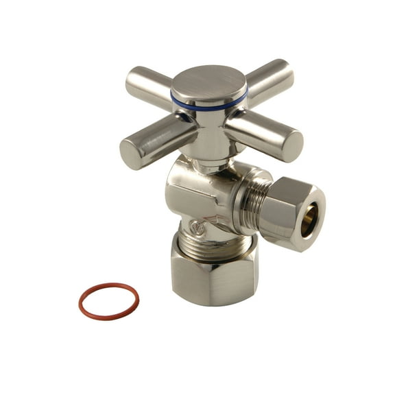 Kingston Brass CC53308DX 5/8-Inch O.D. Comp x 3/8-Inch O.D. Comp Quarter-Turn Angle Shut-Off Valve in Brushed Nickel