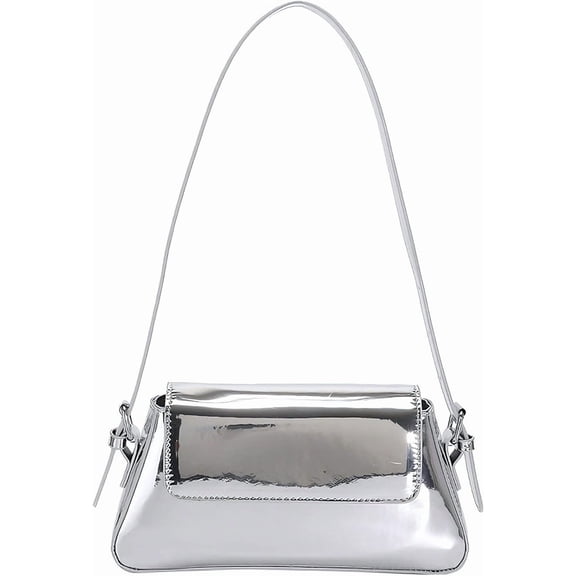 Sunyuer Women Shoulder Bag, Shiny PU Leather Baguette Handbag, Trendy Y2K Underarm Purse, Fashion Flap Small Evening Bag for Party Club Daily