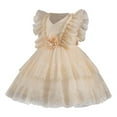 thumbnail image 2 of Pejock Girls Summer Dress with Ruffled Sleeves, Lace Embroidery Mesh, Princess Bow Skirt - Round Neck Toddler Outfit for Birthday, Travel, Ages 1-9 Years, 2 of 6
