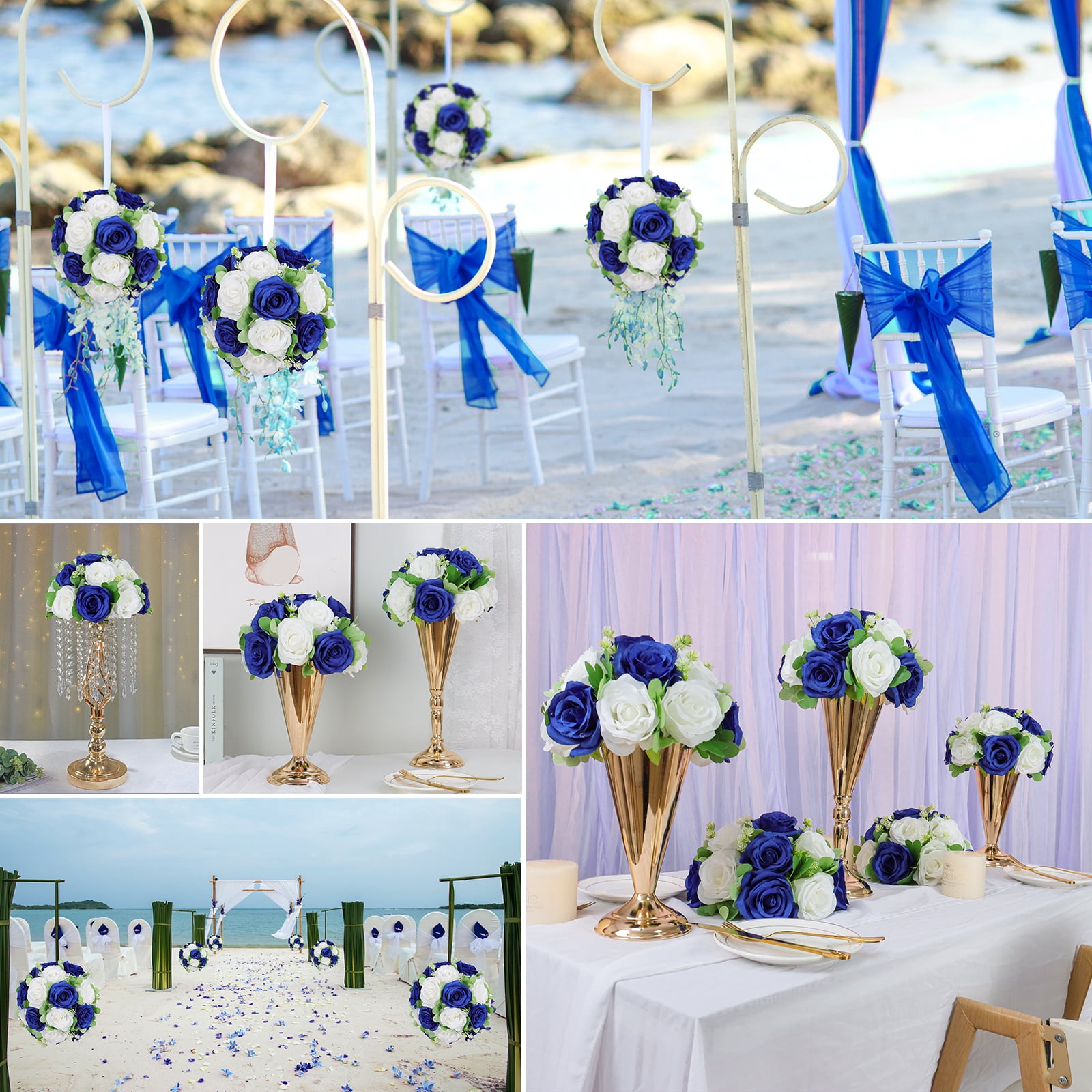 Flower Balls Wedding Silk Roses Centerpieces 6pcs Flowers Kissing Ball Decor Artificial Floral Bouquet for Table Arrangement Event Birthday Party 10.6x5.5 inch