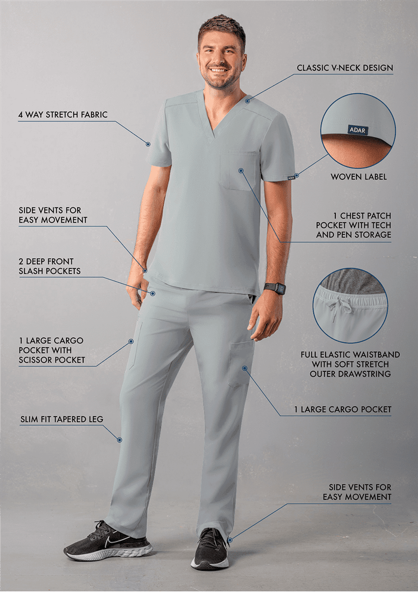 Classic V-Neck Scrub Top /& Cargo Scrub Pants Adar Addition Go-Basic Scrub Set for Men