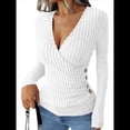 thumbnail image 1 of Camisas de Larga para Mujer, Cuello en V, Punto Acanalado, Corte Ajustado, Suéter con Botones, Blusa Informal de Trabajo para Otoño. XL, 1 of 10