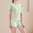 thumbnail image 2 of Women's Two Piece Athletic Sets Short Sleeve Tops Shorts Tracksuits Fashion Summer Solid Color Loose Sport Suits (Green L), 2 of 3