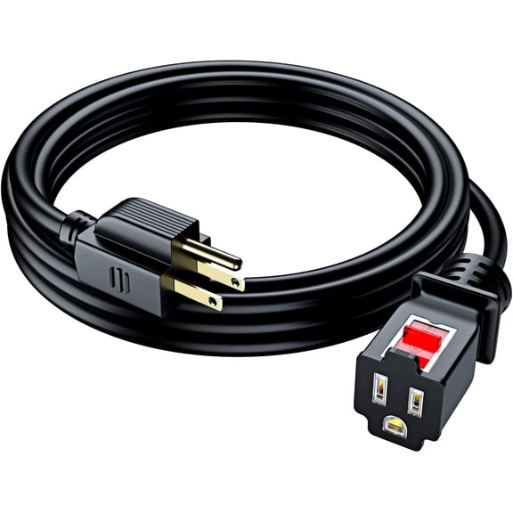 Maximm Extension Cord 10ft with New Locking Feature, Power Cable 3 Prong Plug Connector, Indoor Rated 16AWG (Black, 1 Pack)